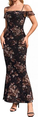 Summer Floral Bodycon Long Formal Wedding Guest Dresses for Women Elegant Off The Shoulder Ruched Cocktail Party Maxi Dress in Kuwait