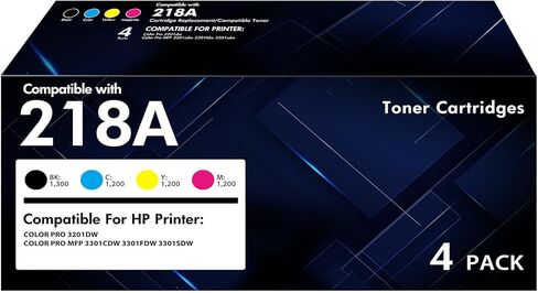 218A Toner Cartridges 4 Pack 218X 3301fdw 3201dw Compatible for HP 218A 218X 218 Color Pro MFP 3301 3301cdw 3301fdw 3201dw 3301sdw Printer Ink Set with Chip | W2180A Black Cyan Yellow Magenta in Kuwait