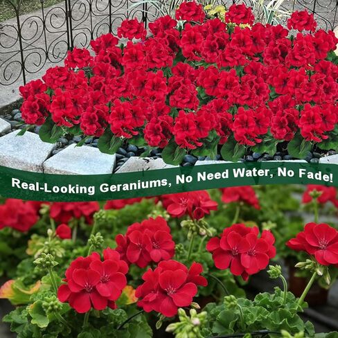 8 Bundles Artificial Geranium Flowers for Outdoors UV Resistant Red Silk Fake Geranium Plant Faux Floral for Front Porch Planter Balcony Patio Garden Home Indoor Decoration (Red) in Saudi Arabia