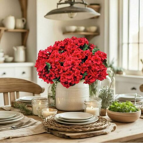 8 Bundles Artificial Geranium Flowers for Outdoors UV Resistant Red Silk Fake Geranium Plant Faux Floral for Front Porch Planter Balcony Patio Garden Home Indoor Decoration (Red) in Saudi Arabia