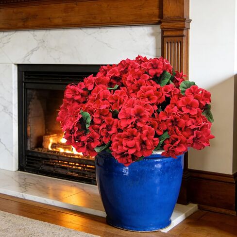 8 Bundles Artificial Geranium Flowers for Outdoors UV Resistant Red Silk Fake Geranium Plant Faux Floral for Front Porch Planter Balcony Patio Garden Home Indoor Decoration (Red) in Saudi Arabia