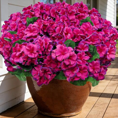 8 Bundles Artificial Geranium Flowers for Outdoors UV Resistant Red Silk Fake Geranium Plant Faux Floral for Front Porch Planter Balcony Patio Garden Home Indoor Decoration (Red) in Saudi Arabia