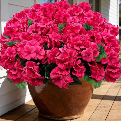 8 Bundles Artificial Geranium Flowers for Outdoors UV Resistant Red Silk Fake Geranium Plant Faux Floral for Front Porch Planter Balcony Patio Garden Home Indoor Decoration (Red) in Saudi Arabia