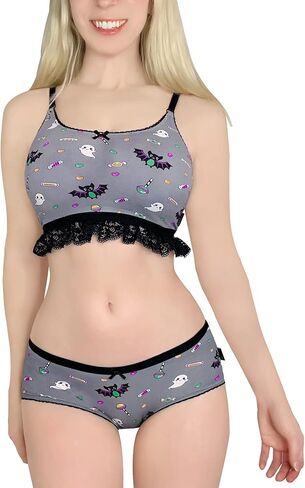 Littleforbig Lacy Trim Women Nightwear Strap Sleepwear Cami Top Shorts Lingerie bralette loungewear Set - Sugar Bat in Saudi Arabia