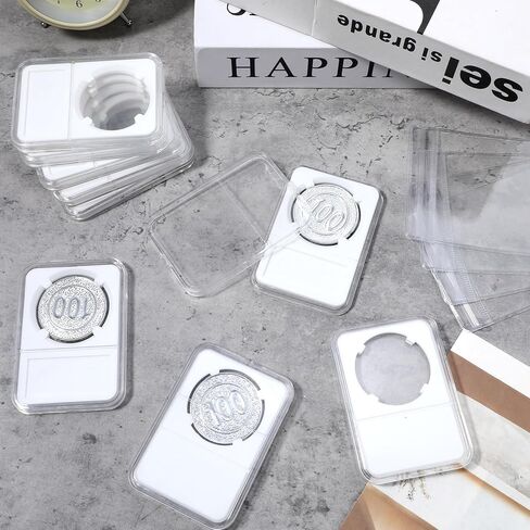 20PCS 38mm Coin Display Holder with Self-Sealing Bags, Coin Storage Case for Morgan Peace IKE Silver Dollar Coins, Storage Box for Organize Collection, Coin Sleeves Capsules Protectors in Kuwait
