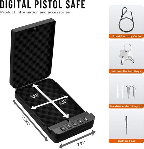 RPNB Gun Safe، مسدس محمول آمن للمسدس، خزائن مسدس ذكية مع لوحة مفاتيح رقمية بإضاءة خلفية، خزائن مسدس مثالية لجانب السرير، حقيبة مسدس صغيرة للسيارة in Kuwait
