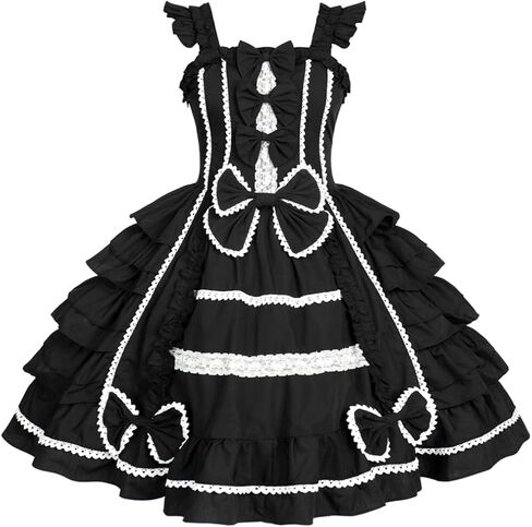 فستان لوليتا قوطي بدون أكمام للنساء، خصر عالي، طول الركبة، طبقات، فساتين لوليتا قوطية in Kuwait