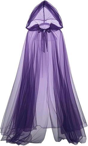 Hooded Cloak Witch Cape for Women Full-Length Sheer Cape Halloween Cosplay Costume Tulle Cloak with Hood in Kuwait