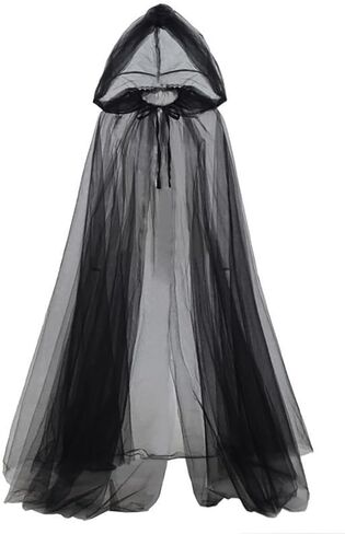 Hooded Cloak Witch Cape for Women Full-Length Sheer Cape Halloween Cosplay Costume Tulle Cloak with Hood in Saudi Arabia