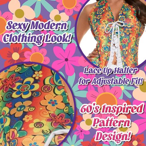 UNDERWRAPS 70s Women Hippie Costume - Hippie Outfits for Women, Halloween Dress Up Set, 70s Adult Party Disco in Saudi Arabia
