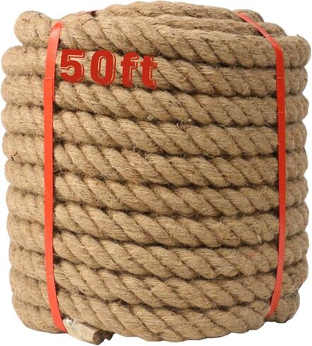 Natural Jute Rope 1 Inch x 50 FT, with a high-end Retro Look and Super Load-Bearing Performance. for Crafts, Porch Swing Rope for Decor, Railing, Landscaping (50 ft) in Saudi Arabia