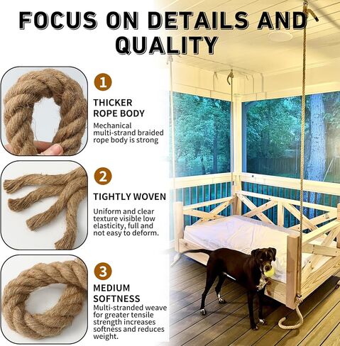 Natural Jute Rope 1 Inch x 50 FT, with a high-end Retro Look and Super Load-Bearing Performance. for Crafts, Porch Swing Rope for Decor, Railing, Landscaping (50 ft) in Saudi Arabia