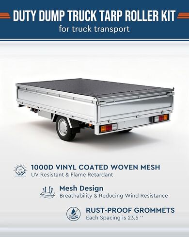 Duty Dump Truck Tarp Roller Kit with 7'x16' Mesh Tarp Hand Crank Tarp Roller Kit Adjustable Width Up to 113'' Aluminum Alloy Rust-Resistant with Complete Accessories for Dump Truck&Trailer in Saudi Arabia