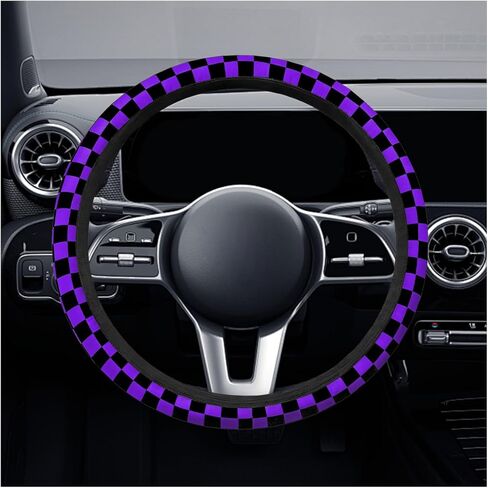 Checkered Race Flag Car Steering Wheel Cover, 15 Inch Non-Slip Breathable Automotive Steering Wheel Protector, Universal Vehicle Interior Decoration Accessories for Men, Women (Red) in Kuwait
