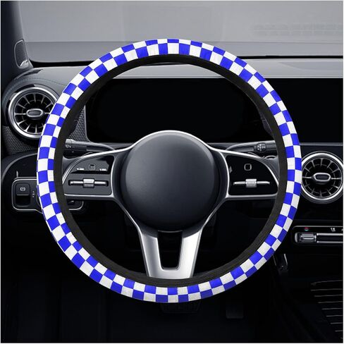 Checkered Race Flag Car Steering Wheel Cover, 15 Inch Non-Slip Breathable Automotive Steering Wheel Protector, Universal Vehicle Interior Decoration Accessories for Men, Women (Red) in Kuwait