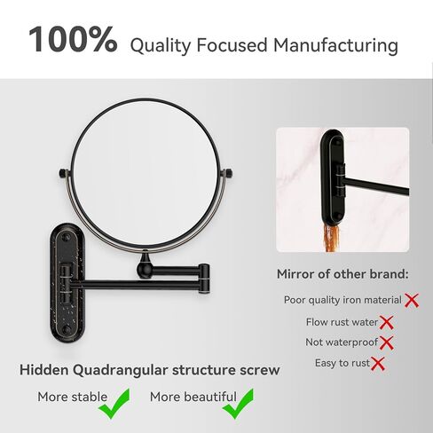 GURUN 8-Inch Wall Mount Makeup Mirror with 20X Magnification for Bathroom - 360° Rotation & Extended Arm Oil-Rubbed Bronze Dual-Sided Bathroom Mirror for Makeup, Skincare M1207T(8in,20X) in Kuwait