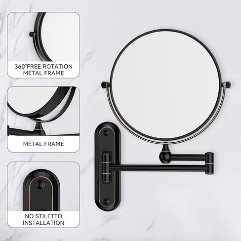 GURUN 8-Inch Wall Mount Makeup Mirror with 20X Magnification for Bathroom - 360° Rotation & Extended Arm Oil-Rubbed Bronze Dual-Sided Bathroom Mirror for Makeup, Skincare M1207T(8in,20X) in Kuwait