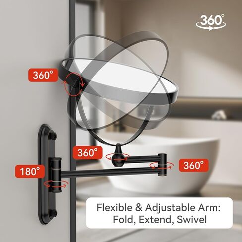 GURUN 8-Inch Wall Mount Makeup Mirror with 20X Magnification for Bathroom - 360° Rotation & Extended Arm Oil-Rubbed Bronze Dual-Sided Bathroom Mirror for Makeup, Skincare M1207T(8in,20X) in Kuwait