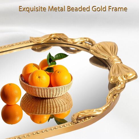 مرآة بيضاوية كاملة الطول، مقاس 40.64 سم × 119.38 سم، إطار معدني مطرز بفيونكة ذهبية كبيرة معلقة لأرضية الملابس لغرفة النوم، وغرفة المعيشة، والمدخل in Kuwait