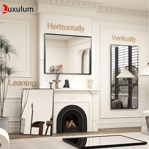 Matte Black Framed Bathroom Mirror 24"x 32", Rectangular Beveled Vanity Mirror with Aluminum Alloy Frame, Right Angle Corner, HD Reflection, Horizontal or Vertical Wall-Mounted in Saudi Arabia