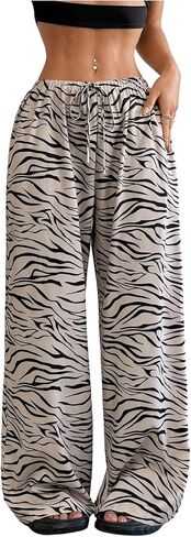 SweatyRocks Women's Loose Wide Leg Pants Zebra Striped Low Waist Y2K Palazzo Trousers in Saudi Arabia