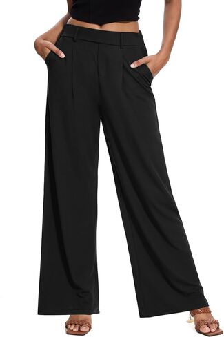 M MOTEEPI Women's Wide Leg Waffle Knit Pants with Pockets 29" Inseam Ladies Slacks for Dressy Casual,Business, Work, Lounge in Kuwait
