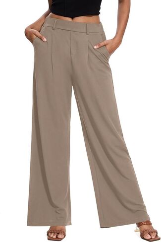 M MOTEEPI Women's Wide Leg Waffle Knit Pants with Pockets 29" Inseam Ladies Slacks for Dressy Casual,Business, Work, Lounge in Kuwait