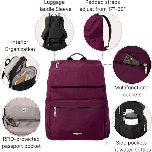 Baggallini Flap Laptop Backpack - 15"x11" Lightweight Work Travel Bag w/Luggage Sleeve & RFID in Saudi Arabia