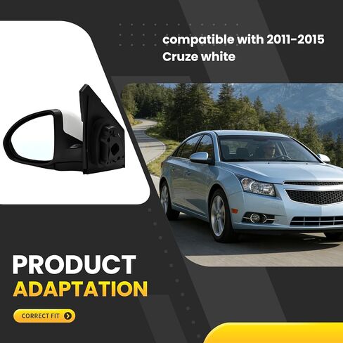 Left Driver Side White Mirror Compatible with 2011-2015 Cruze Side Door Mirror w/Manual Folding & Power Glass w/o Turn Signal and w/o Heated GM1320420 19257120 (3 Pins White Left) in Saudi Arabia