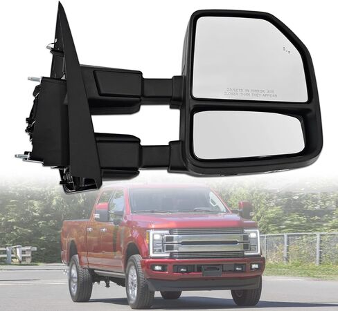 Passenger Side Tow Mirror Fits for Ford F250 F350 F450 F550 2017-2022 Support Power Glass Adjust Heated with BSM Signal Light with Turn Signal Light Puddle Light Temperature Sensor Manual Folding in Kuwait