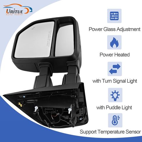 Passenger Side Tow Mirror Fits for Ford F250 F350 F450 F550 2017-2022 Support Power Glass Adjust Heated with BSM Signal Light with Turn Signal Light Puddle Light Temperature Sensor Manual Folding in Kuwait