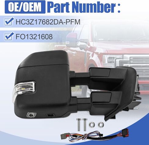 Passenger Side Tow Mirror Fits for Ford F250 F350 F450 F550 2017-2022 Support Power Glass Adjust Heated with BSM Signal Light with Turn Signal Light Puddle Light Temperature Sensor Manual Folding in Kuwait
