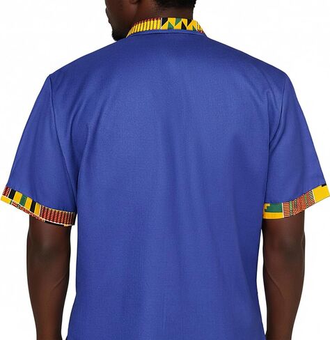 SEA&ALP Short Sleeve Men's Kente Print Patchwork Suit, Button Down African Dashiki Shirt Pants Outfit Attire Clothes in Saudi Arabia