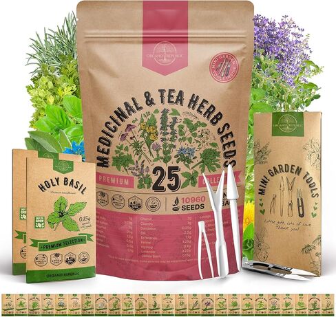 30 Medicinal & Tea Herb Seeds Variety Pack for Planting Indoor & Outdoors. 7000+ Non-GMO Heirloom Herbal Garden Seeds: Anise, Bergamot, Borage, Cilantro, Chamomile, Dandelion, Rosemary Seeds & More in Saudi Arabia