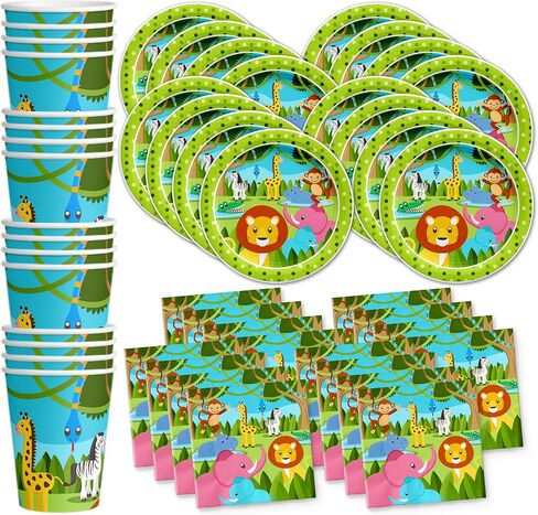 Giraffe Floral Birthday Party Supplies - Giraffe Party Supplies - Zoo Animal Party Supplies - Safari Animal Party Supplies | Tableware Set Includes Plates Napkins and Cups | Kit for 16 in Saudi Arabia
