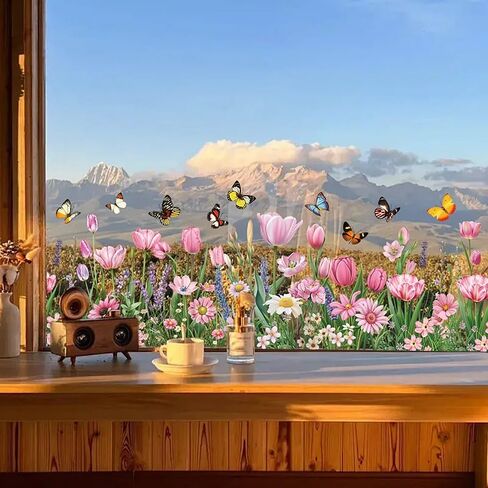 SHUCHING Spring Tree Branch Bird Window Sticker, White Flower Window Clings for Glass, Double Sided Static Anti Collision Sticker in Kuwait