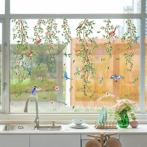 SHUCHING Spring Tree Branch Bird Window Sticker, White Flower Window Clings for Glass, Double Sided Static Anti Collision Sticker in Saudi Arabia