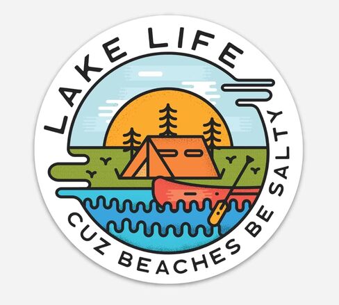 Lake Life - Cuz Beaches Be Salty, 4 inch Window Cling (White) in Saudi Arabia