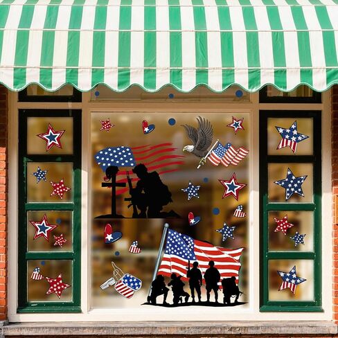 ZAWE 9 أوراق جنود نجوم أمريكا الوطنية التذكارية اليوم التذكاري نافذة تلتصق على الوجهين قابلة لإعادة الاستخدام ملصقات نافذة ثابتة لتزيين الحفلات والفصول الدراسية والمكاتب in Kuwait