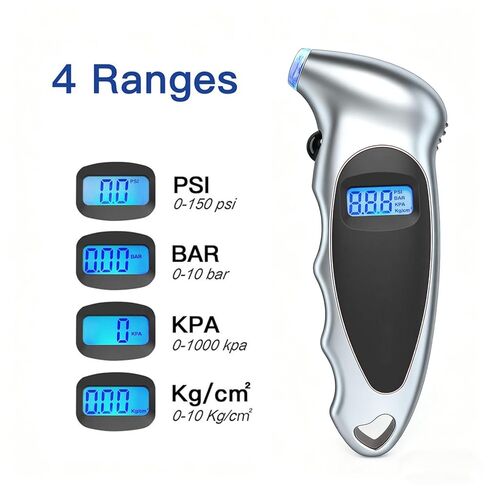 Tire Pressure Gauge 0-150PSI, Accurate in 0.1 Increments, Tire Pressure Gauge with Backlit LCD and Presta Valve Adaptor, 4 Units of Measurement for Car Truck Bicycle, Silver in Saudi Arabia