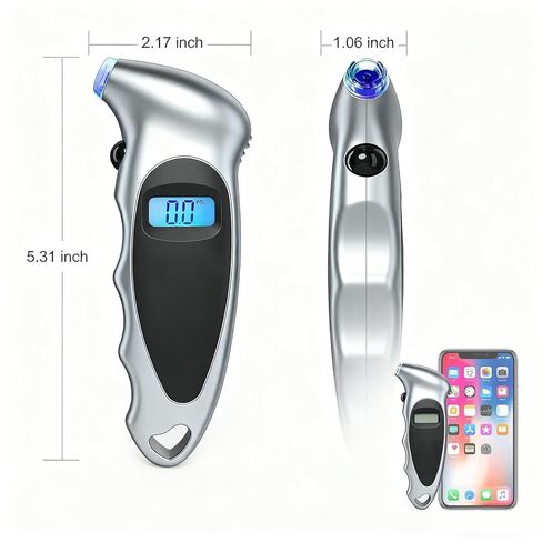 Tire Pressure Gauge 0-150PSI, Accurate in 0.1 Increments, Tire Pressure Gauge with Backlit LCD and Presta Valve Adaptor, 4 Units of Measurement for Car Truck Bicycle, Silver in Saudi Arabia