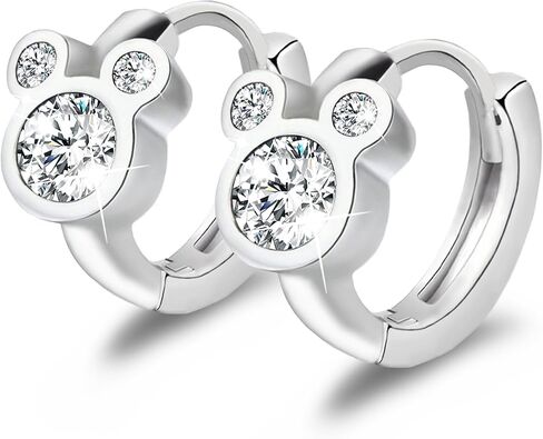 أقراط الفأر العصرية من الفضة الإسترليني حلق هوجي هوب مكعب زركونيا حلق أنيق مطلي بالذهب الأبيض مجوهرات مضادة للحساسية هدية عيد ميلاد للنساء in Kuwait