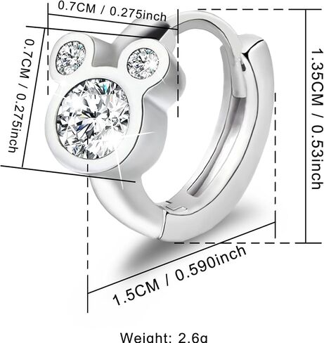 أقراط الفأر العصرية من الفضة الإسترليني حلق هوجي هوب مكعب زركونيا حلق أنيق مطلي بالذهب الأبيض مجوهرات مضادة للحساسية هدية عيد ميلاد للنساء in Kuwait