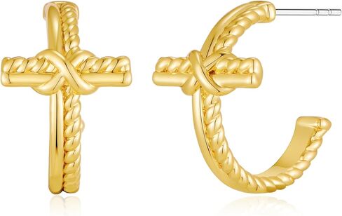 YUJIE Gold Cross Earrings for Women 18K Gold Plated Twisted Rope Knot Hoop Earrings Jewelry in Saudi Arabia