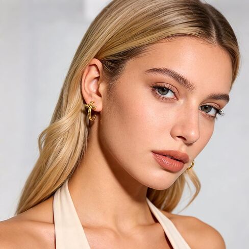 YUJIE Gold Cross Earrings for Women 18K Gold Plated Twisted Rope Knot Hoop Earrings Jewelry in Saudi Arabia