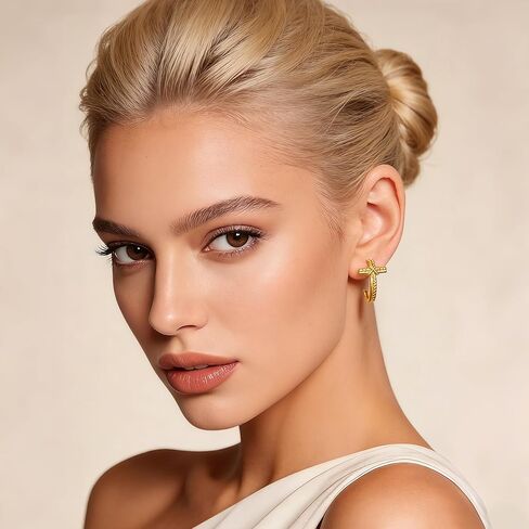 YUJIE Gold Cross Earrings for Women 18K Gold Plated Twisted Rope Knot Hoop Earrings Jewelry in Saudi Arabia