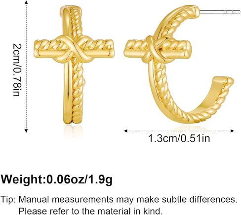 YUJIE Gold Cross Earrings for Women 18K Gold Plated Twisted Rope Knot Hoop Earrings Jewelry in Saudi Arabia