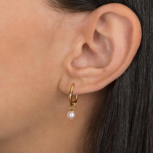 أقراط اللؤلؤ الذهبية للنساء، أقراط متدلية من اللؤلؤ مضادة للحساسية 14 قيراط مطلية بالذهب أقراط دائرية أنيقة للنساء أقراط هوجي ذهبية صغيرة عصرية هدايا مجوهرات الزفاف للنساء in Kuwait