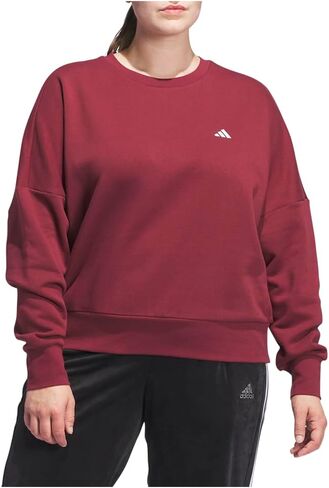 adidas Womens Essentials Small Logo Feel Cozy Crew Neck Sweatshirt Plus Training Casual Tops Casual - Red in Kuwait