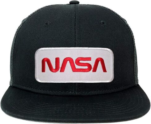 قبعة Armycrew كبيرة الحجم XXL NASA Worm Red Text Patch Flatbill Mesh Snapback - أسود - 2XL in Saudi Arabia